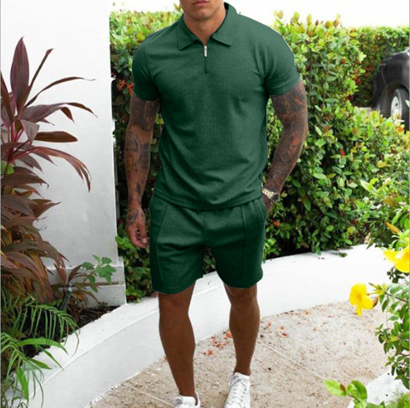 2024 Sommer Neues lässiges Kurzarm-T-Shirt mit schmaler Passform und Shorts für Herren, zweiteiliges Set_voghion.com
