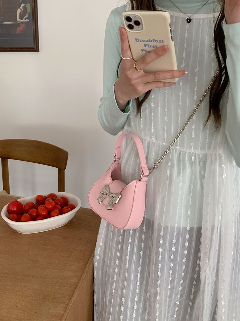 Niche bow handbag new spring/summer trend sweet cool lipstick chain crossbody mini small bag for women_voghion.com