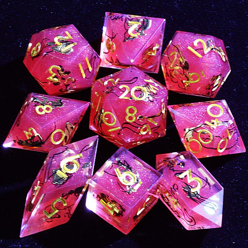 9 Polyhedral Resin Set Dice D&D Crimson Bestiary Rune For Dungeons Dragons RPG_voghion.com