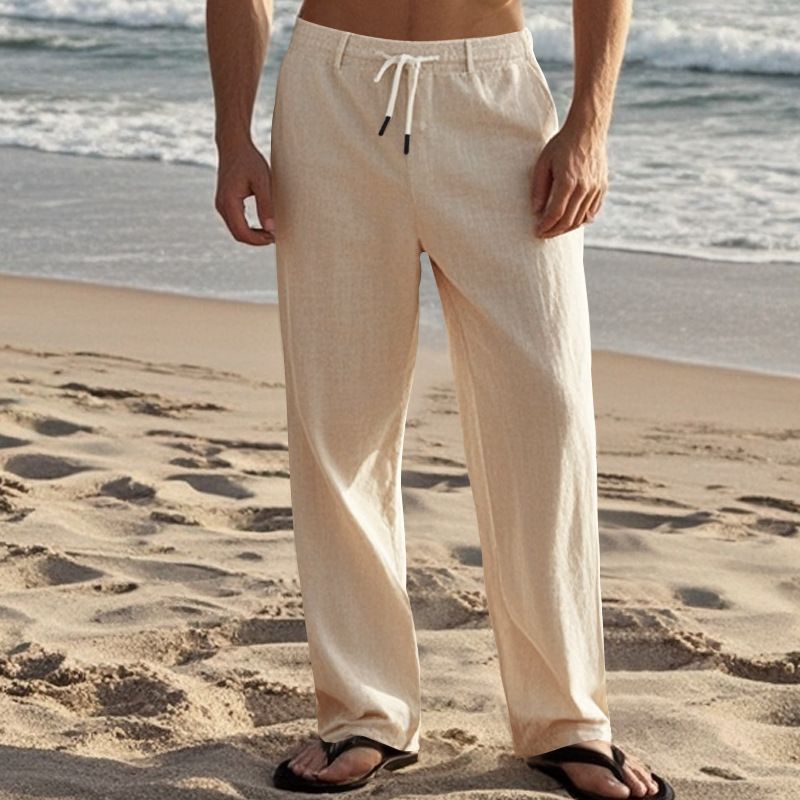 "Freizeithose aus Leinen für Herren - Atmungsaktive Sommerhose mit gerader Passform für Outdoor- und Strandkleidung (Weiß, Schwarz, Grau, Khaki, Armeegrün)"_voghion.com