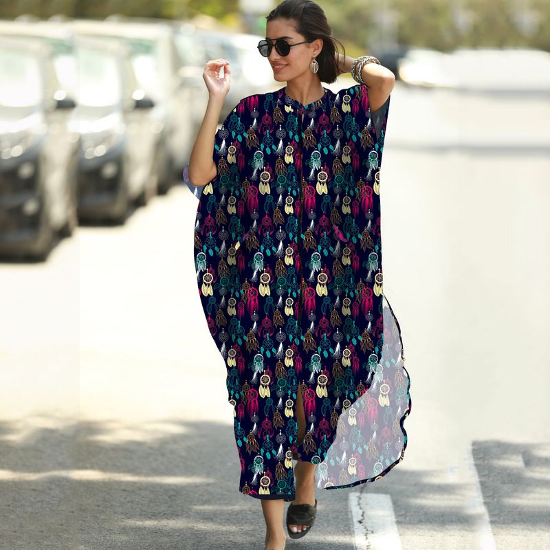 Vestido largo con estampado de leopardo para mujer, túnica playera, protección solar, traje de baño envolvente_voghion.com
