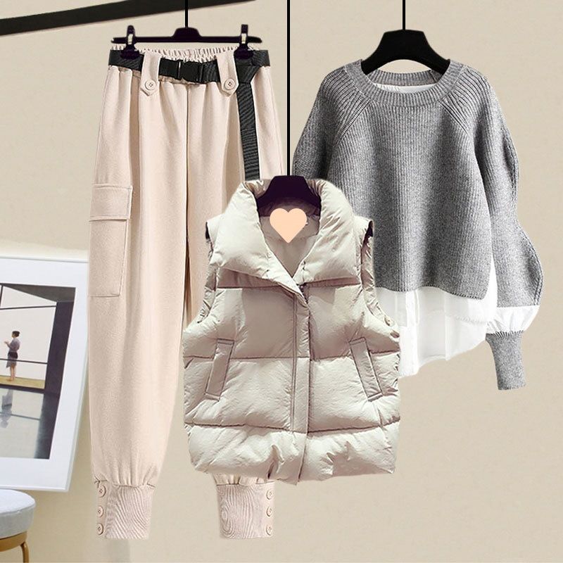 Damenbekleidung Übergröße Damen Herbst- und Winteranzüge für Damen Neue Art Weste Hemd Schlanke Overalls Dreiteiliger Anzug_voghion.com