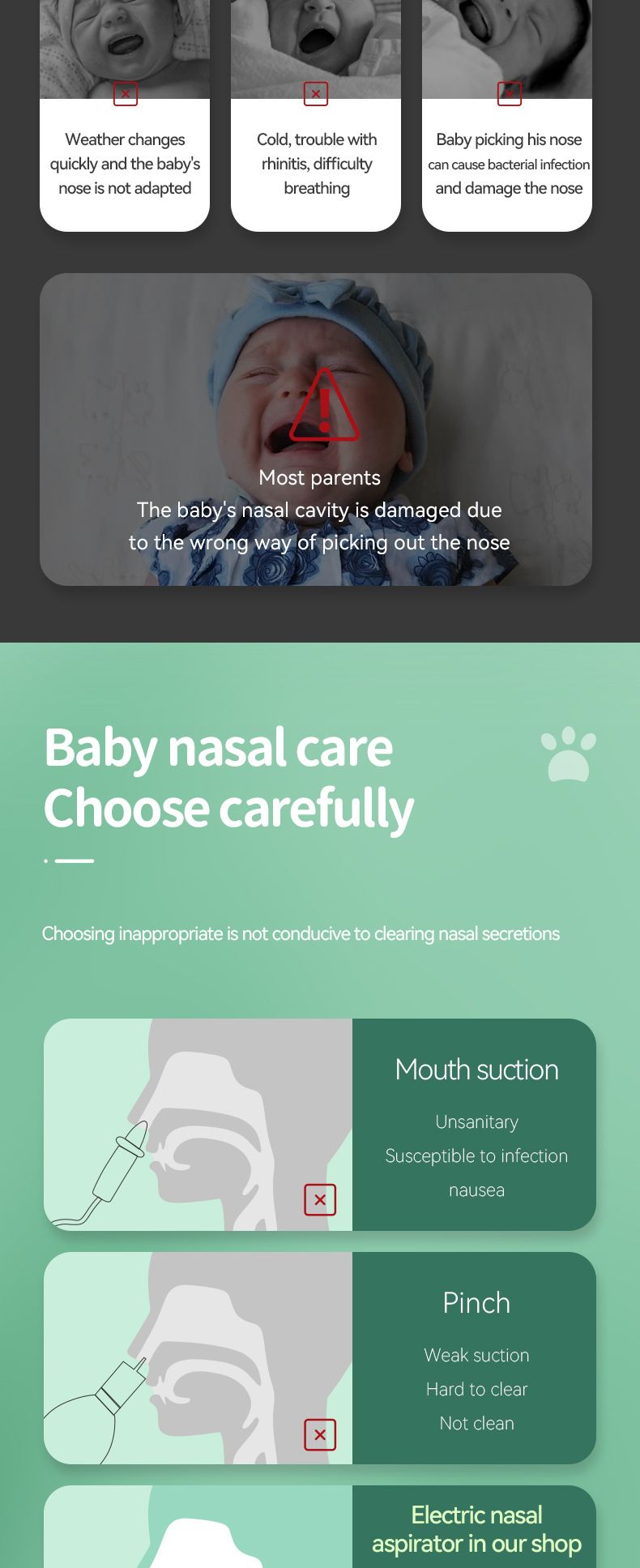 Baby nasal suction device, newborn electric nasal suction device, baby, child, toddler, nasal congestion, snot and feces cleaning_voghion.com