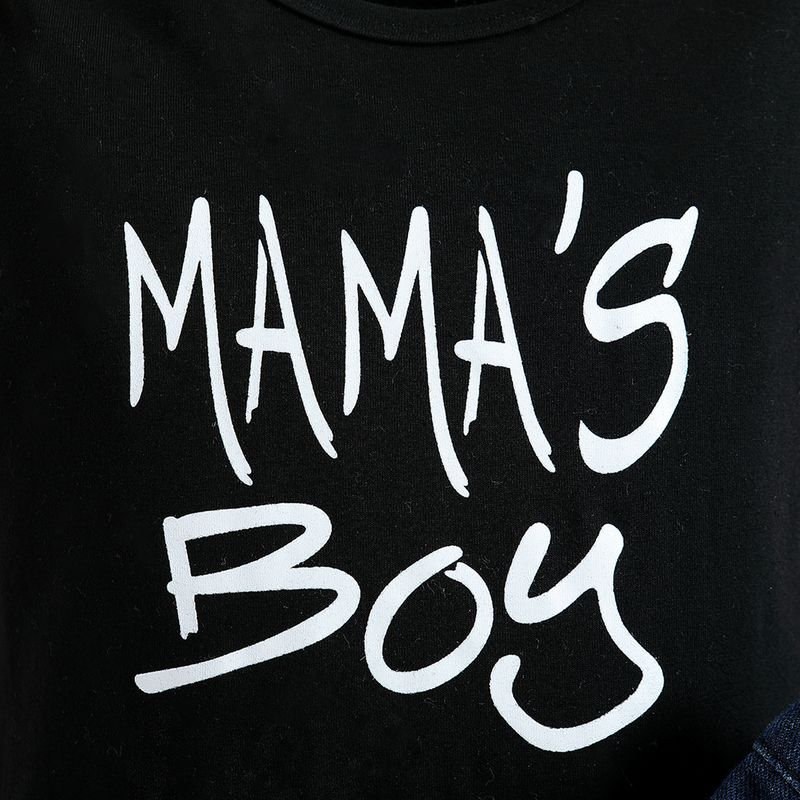 Toddler Boys Clothing Fashion Boys Short sleeved Suit Summer Children's Letter Black T shirt Denim Shorts Two piece Suit_voghion.com