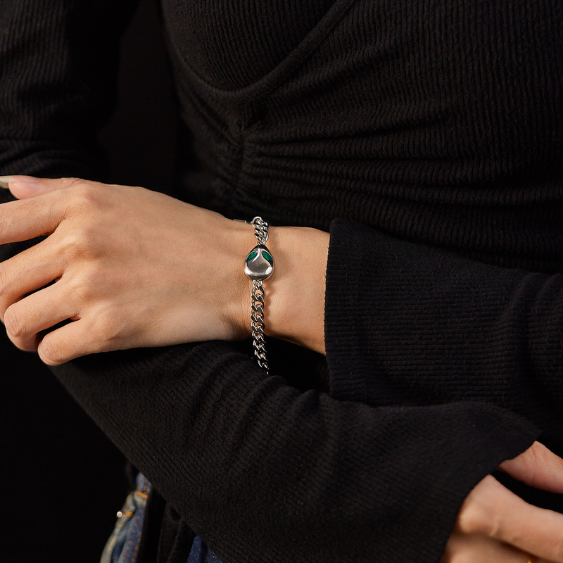 Bracciale in acciaio inossidabile con catena cubana hip-hop, versatile e alla moda, per uomo, con accessori alieni di grande personalità._voghion.com