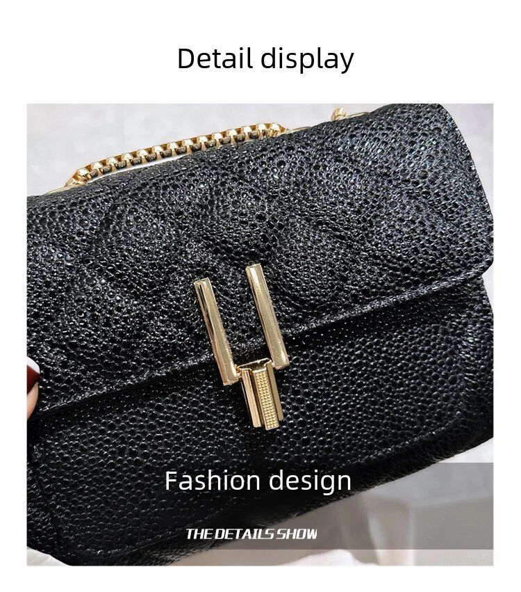 Borsa a tracolla singola con catena e motivo a struzzo in PU con fibbia a Y, grande, estate 2024_voghion.com