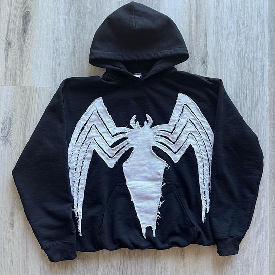 Felpa con cappuccio da uomo con personalità, stile street ragno, patch ricamata, nicchia, nuova tendenza, felpa unisex larga e larga_voghion.com