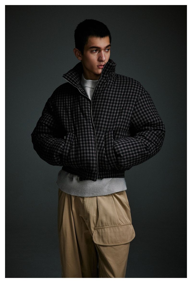 Giacca casual corta invernale in cotone con motivo scozzese retrò da uomo_voghion.com
