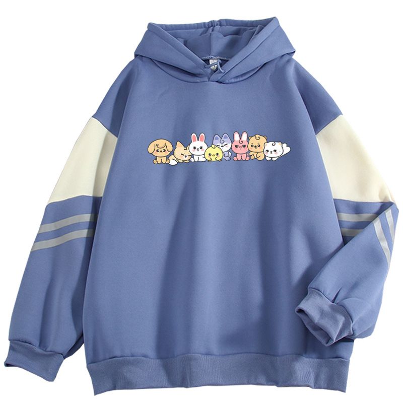 Sweatshirt im amerikanischen Farbblock-Stil für Herren, lockere Passform, süßer Nischen-Cartoon-Pullover, Oberbekleidung, cooles und hübsches Oberteil_voghion.com