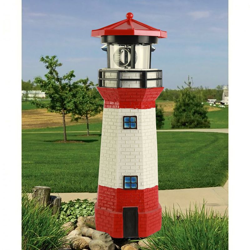 Solar LED Rotating Lighthouse Lamp - Waterproof Resin Outdoor Decor For Garden & Camping, 360° Beacon Effect, Auto Dusk-to-Dawn Sensor_voghion.com