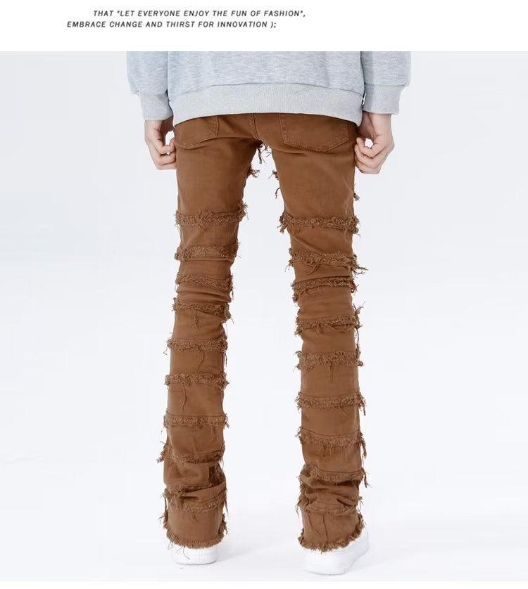 Nieuwe trendy Amerikaanse slanke meerkleurige casual jeans, losse bootcut jeans met ruwe rand en split op straat voor heren_voghion.com