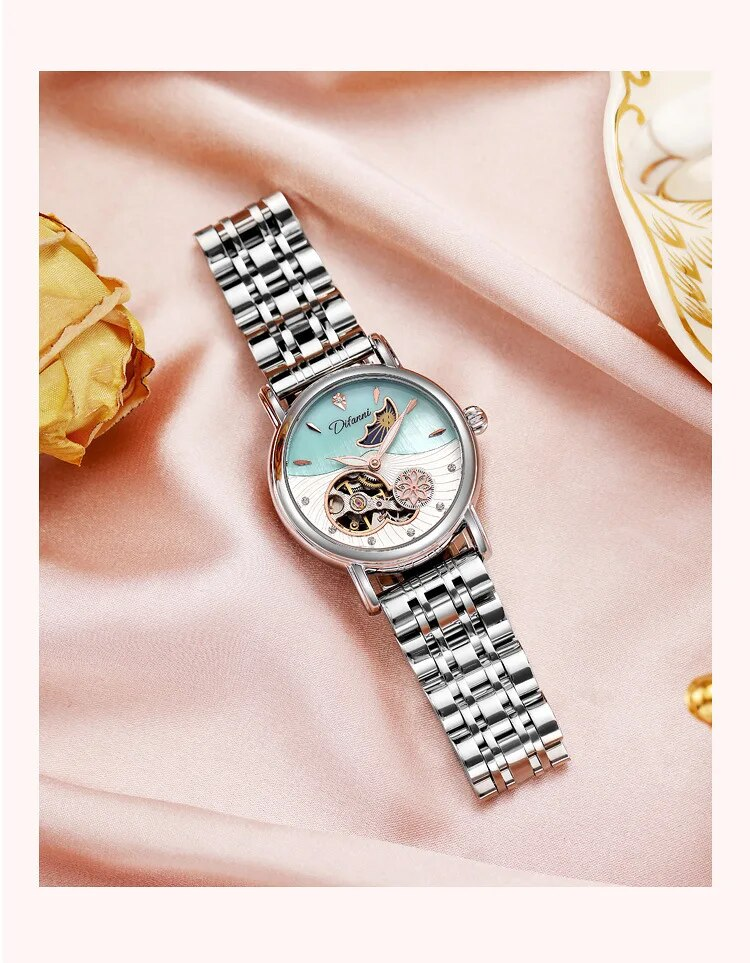Drehbare Blumen Weibliche Uhr Frauen Top Marke Luxus Mode Mond Phase Wasserdicht Dame Automatische Mechanische Uhren Reloj_voghion.com