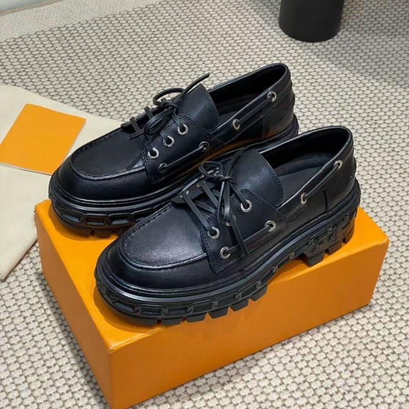 High-End-Loafer im Frühjahr 2025 mit dicker Sohle, kleine schwarze Schnürschuhe für Damen, Single aus echtem Leder im britischen Stil_voghion.com