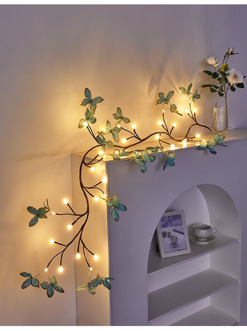 Lampada da parete per interni a LED con foglie di farfalla in rattan, forma pieghevole, atmosfera romantica_voghion.com