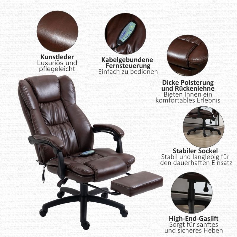 Drehstuhl Mit Fußstütze, Kopfstütze, Massagefunktion, Braun_voghion.com