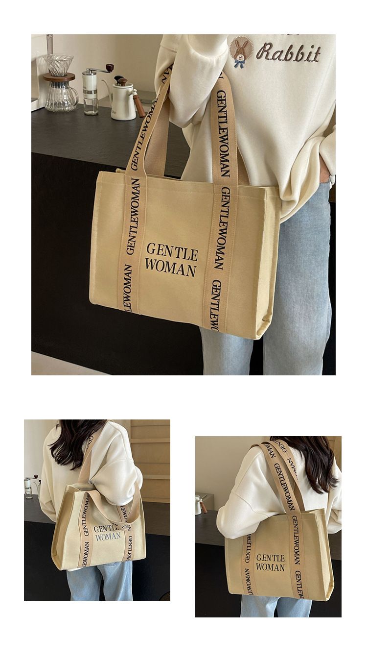 Large capacity canvas for women 2024 new fashionable letter class commuting handbag simple casual shoulder bag_voghion.com