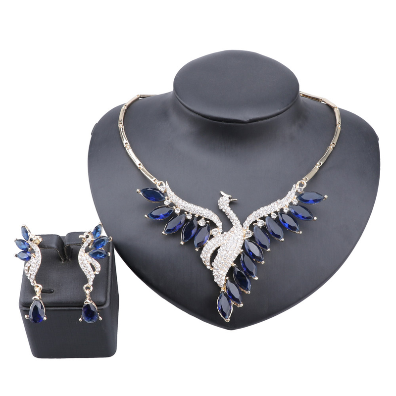 Squisito zircone cristallo fenice collana orecchino set di gioielli da sposa per le donne regalo festa nuziale ballo di fine anno_voghion.com
