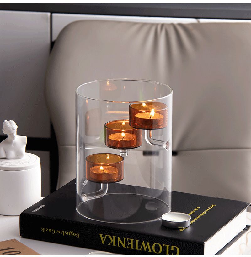 Hurricane Glass Candle Holder - Brown Windproof Cylinder Candle Stand For Romantic Dinner, Home Decor & Gift_voghion.com
