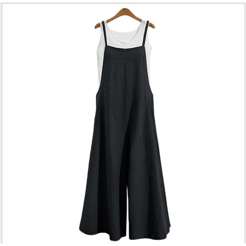 Suitable For All Seasons Summer Linen Flared Jumpsuit Cotton Wide-Leg Pants Overalls Women Casual Loose_voghion.com