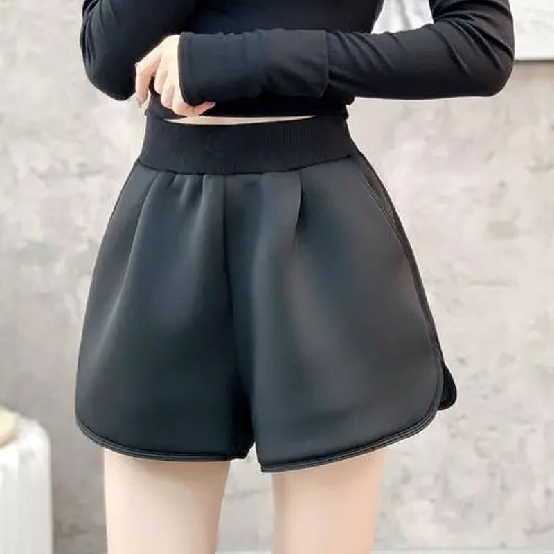 Pantaloncini invernali autunnali per le donne, neri, a vita alta, in cotone, con gamba larga, stile sportivo, dimagranti_voghion.com