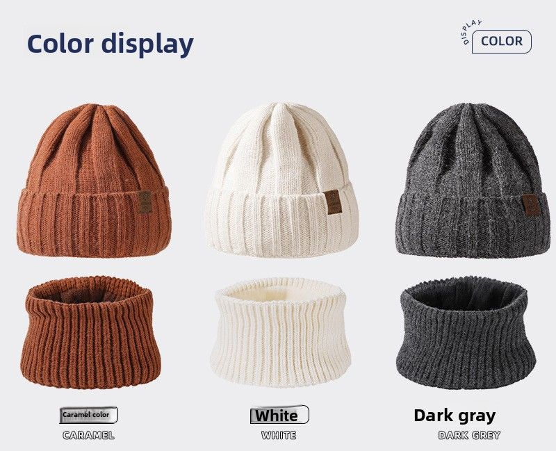 Conjunto de duas peças de malha e cachecol unissex, grosso e quente, proteção auricular, chapéu de malha casual_voghion.com