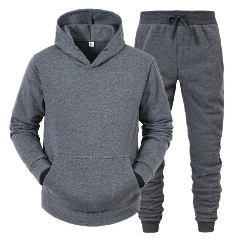 Straight Hoodie Smooth Plate Solid Color Sweater Sport 2 Piece Set Autumn And Winter Fleece_voghion.com