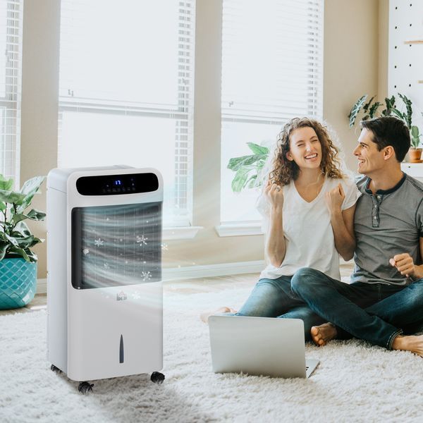 HOMCOM 32' Portable Air Cooler, 3-In-1 Evaporative Cooling, Ice Fan, Water Conditioner, Humidifier, Remote, LED_voghion.com