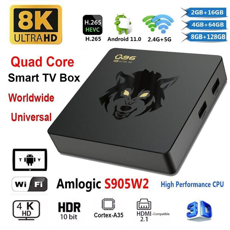 Chytrý TV box Q96 IP60 Android 11 Amlogic S905W2 čtyřjádrový procesor 2.4G/5G WIFI 8K UHD set-top box HDR přehrávač médií H.265 8GB 128GB_voghion.com