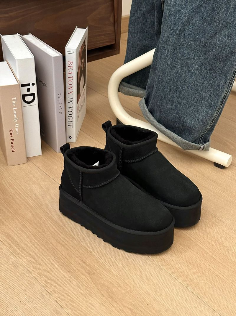 2023 Herbst/Winter Mini Dicker Boden 5 cm Modestil Henan Sangpo Schneestiefel Damen Leder und Fell Einteiler_voghion.com