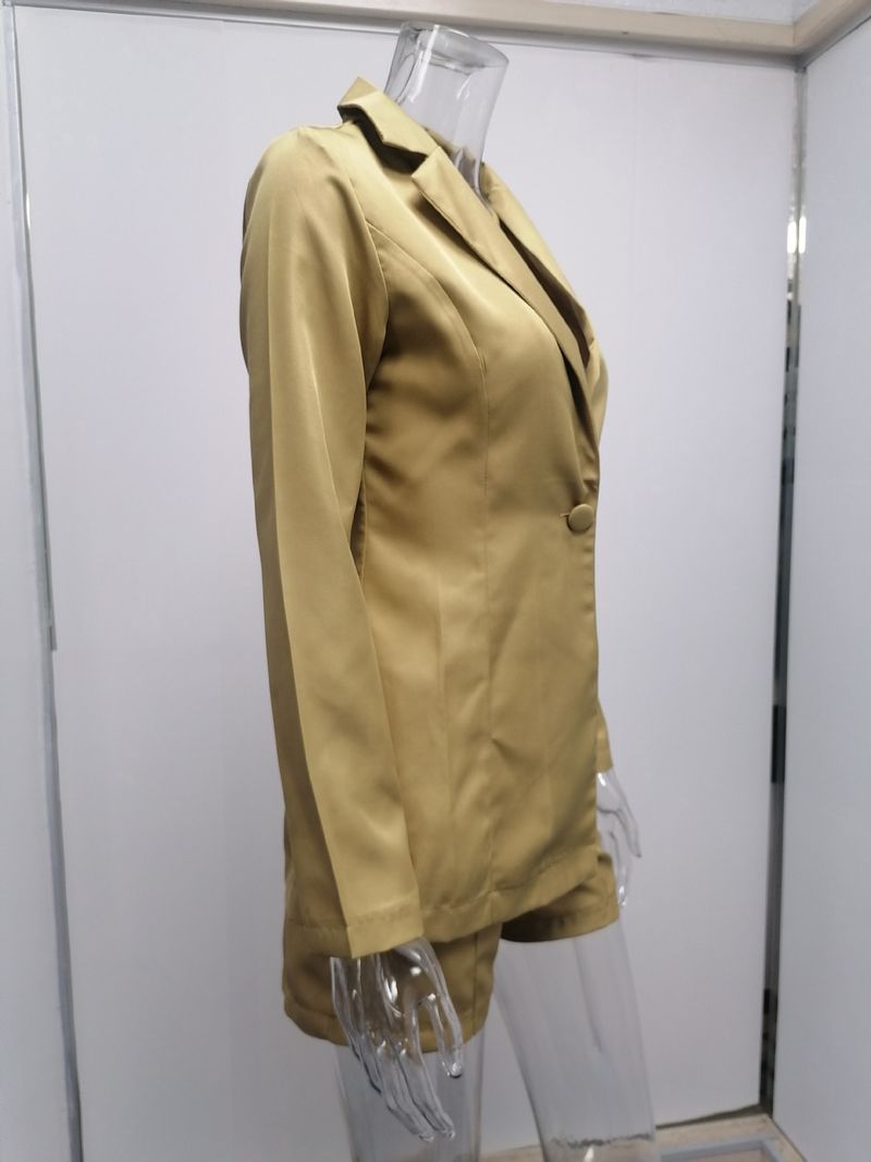 Costume deux pièces décontracté à manches longues et revers pour femmes_voghion.com