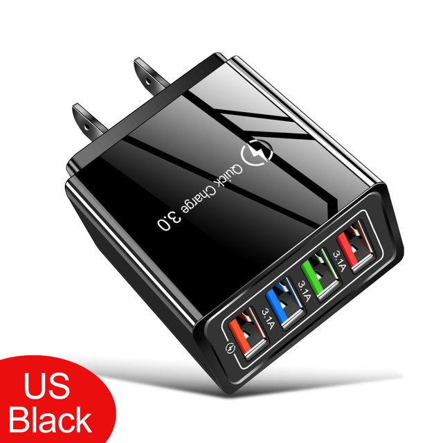 4 USB hálózati adapter, amerikai és európai szabványú 5V3A többportos USB töltőfej, mobiltelefon-töltő_voghion.com