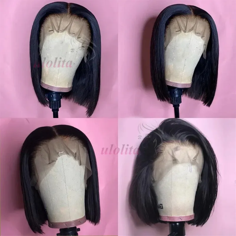 Kort Bob Paryk Brasiliansk Hår Glat Ægte Hår Lace Frontal Parykker Til Kvinder 13x4 HD Lace Parykker Ægte Hår_voghion.com