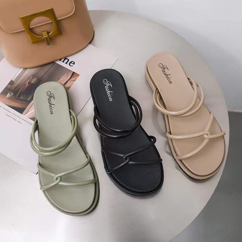 Trendy Fashion Versatile Solid Color Flat Non-Slip One-Strap Slippers New Summer Korean Style Women's Outdoor Sandals_voghion.com