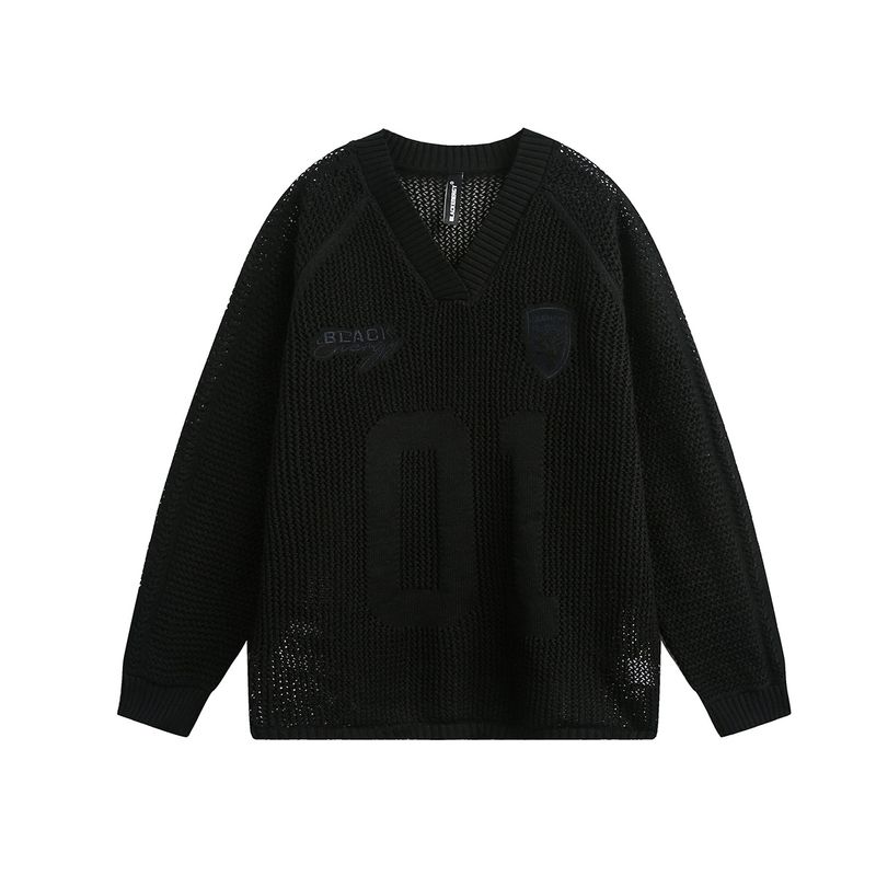 Maglione unisex con scollo a V semplice lavorato a maglia, in stile americano, con design cavo, modello Jiayiku, primavera 2025_voghion.com