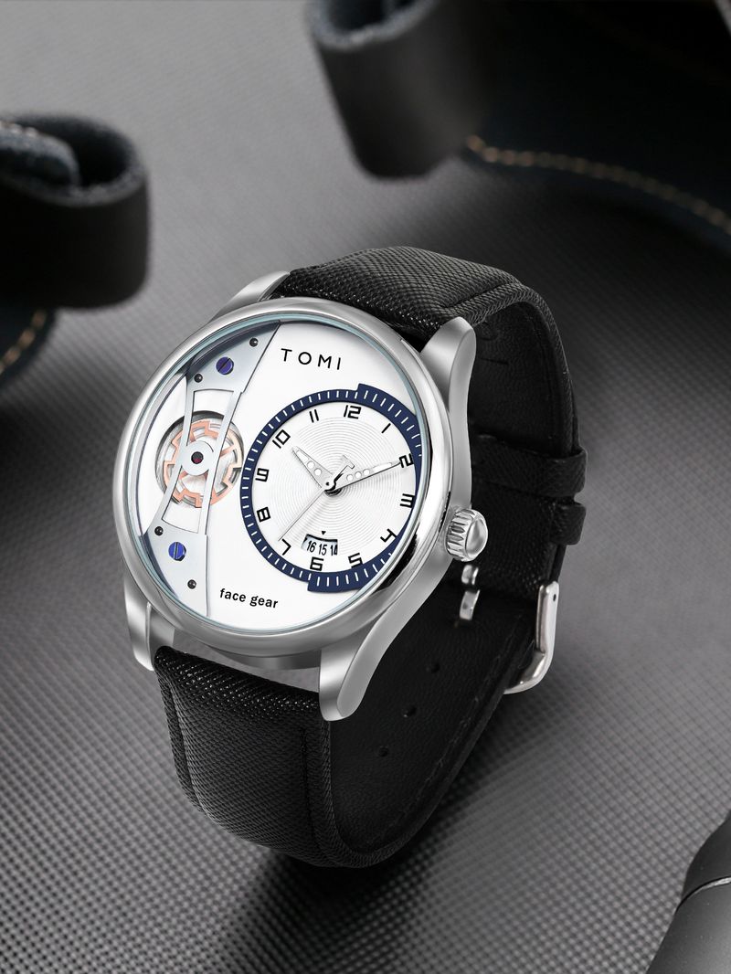 Men's Classic Quartz Watch With Genuine Leather Strap, Minimalist Design, Stainless Steel Buckle, Perfect For Business And Casual Wear_voghion.com