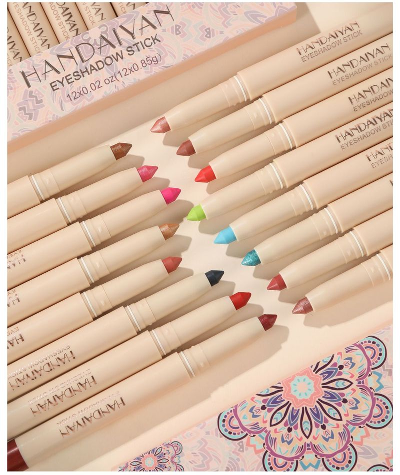 HANDAIYAN12 rainbow earth color eye shadow pen set is not easy to faint color eye shadow stick with pencil sharpener_voghion.com