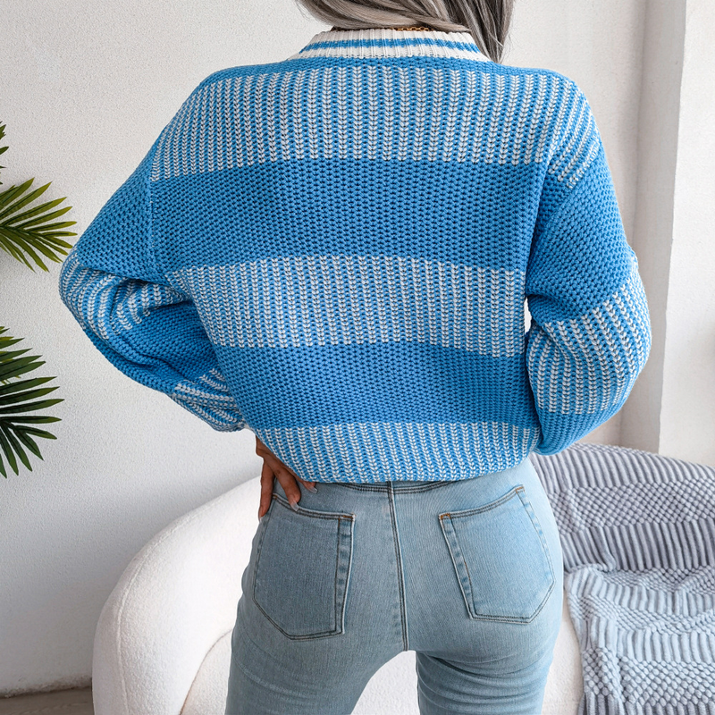 Abbigliamento da donna Net rosso stile vero colpo autunno e inverno casual contrasto di colore a righe maglione lavorato a maglia a maniche lunghe abbigliamento da donna_voghion.com