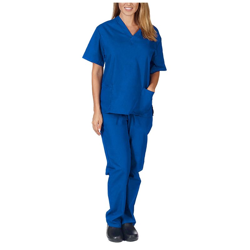 Vêtements pour femmes nouvelle couleur unie poche col en V uniforme de travail infirmier uniforme d'infirmière uniforme d'infirmière costume deux pièces femme_voghion.com