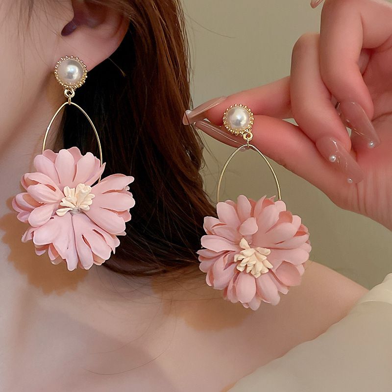 Orecchini Silver Needle, freschi e dolci fiori, stile nuova vacanza estiva, orecchini di lusso leggeri di Instagram coreano_voghion.com