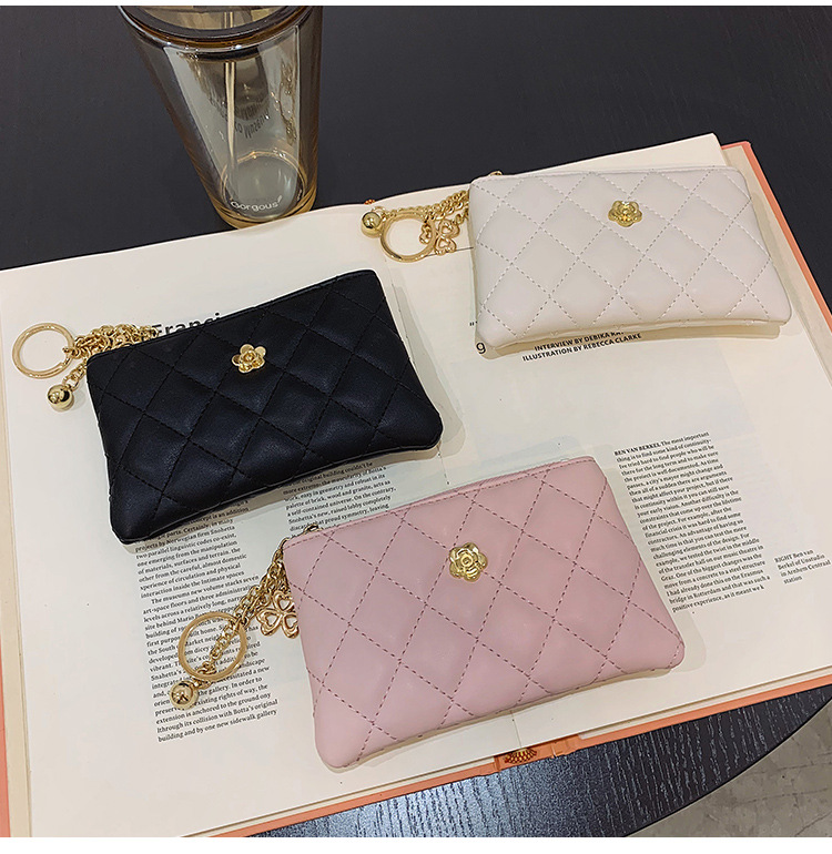 2023 kleine Brieftasche für Damen, kurzer Abschnitt, dünn, neuer Führerschein, Schlüsseltasche, Kartenhalter, Kamelie-Diamant-Reißverschluss, Münztasche_voghion.com