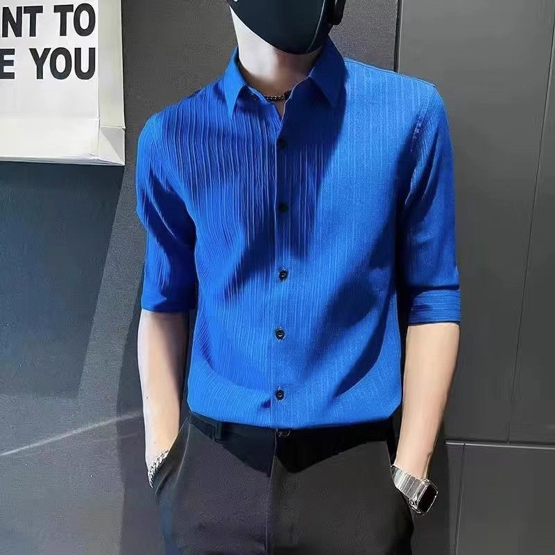 Camicia a righe in seta ghiacciata, a maniche lunghe, sottile, estiva, da uomo, vestibilità slim, a maniche lunghe_voghion.com