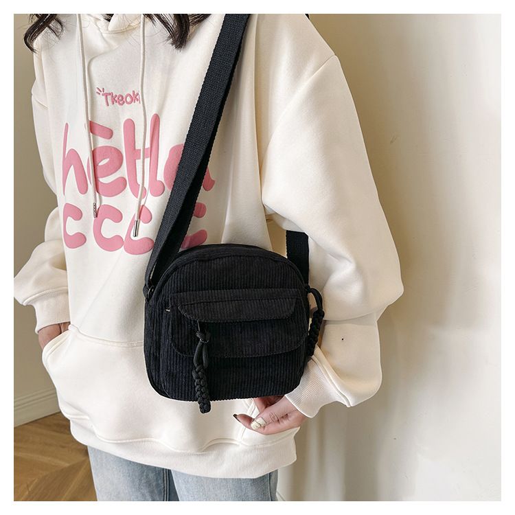 Cord Damen 2024 Frühjahr Neue Mode Einfarbig Tuch Campus Stil Eine Schulter Umhängetasche Kleine Tasche Flut_voghion.com