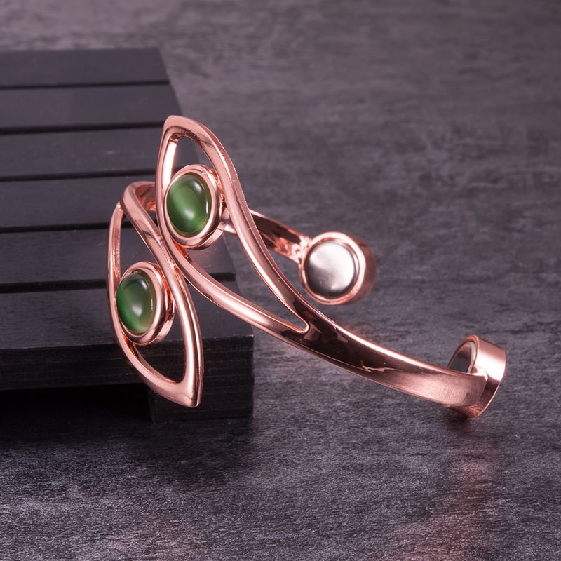 Brățări Meathly Dolphin din cupru pur pentru femei, brățări magnetice cu opal artificial verde, beneficii, manșetă reglabilă simplă, bijuterii feminine_voghion.com