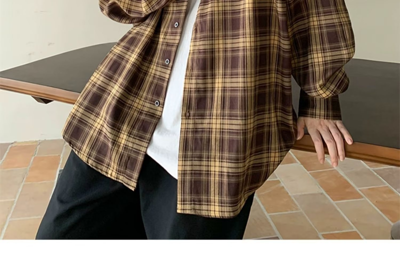 Vintage-Karohemd – Übergroßes Langarm-Leinengemisch, atmungsaktiv und knitterfrei, minimalistisches Freizeitoberteil (M-5XL, Herbst-Essential)_voghion.com