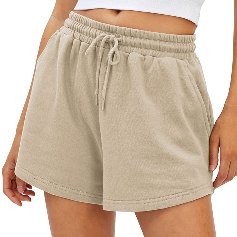 Pantaloncini da fitness da allenamento con tasche a vita alta da corsa elasticizzati sportivi da donna_voghion.com