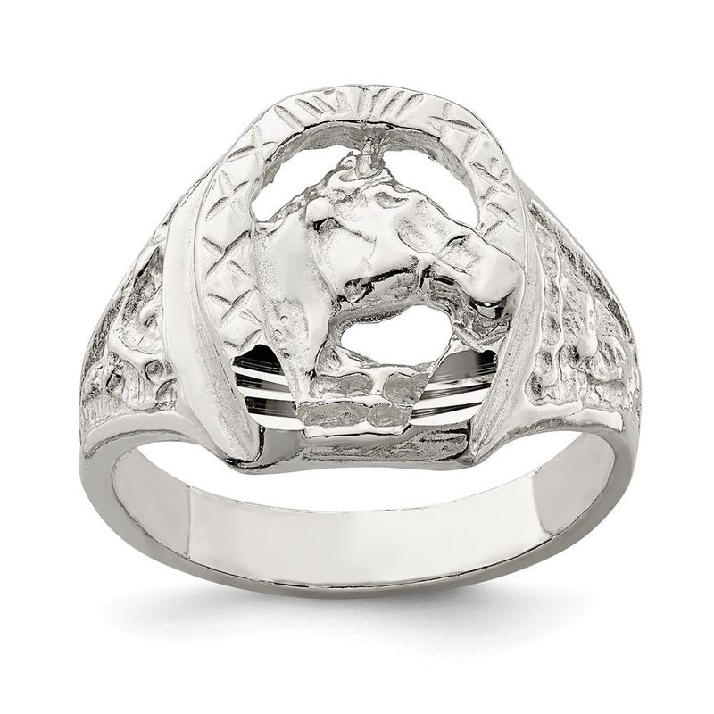 Sterling Silver Horseshoe With Horse Head Ring_voghion.com