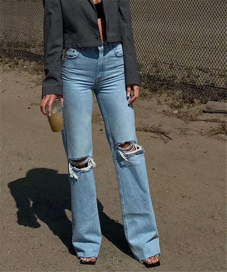 Kadın Giyim Denim geniş paça yırtık jean pantolon_voghion.com