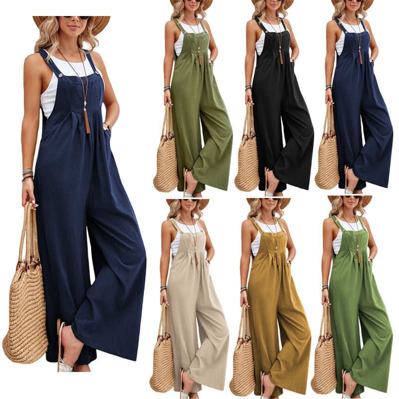 Women"s Solid Color Casual Strappy Jumpsuits_voghion.com