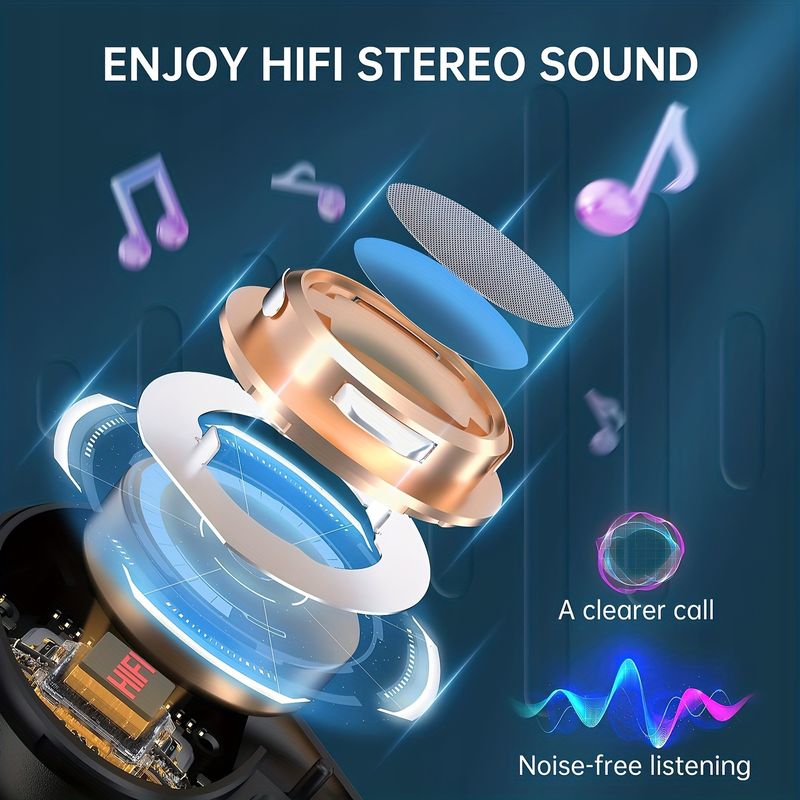 Fones de ouvido sem fio TWS, fones de ouvido esportivos à prova d'água, fone de ouvido estéreo supra-auricular com microfone e ganchos de orelha, fones de ouvido intra-auriculares com_voghion.com