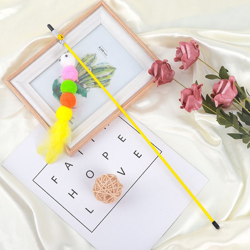 Creative Colorful Caterpillar Plush String Ball Teaser Wand Self-Entertainment Durable Chew Cat Toy_voghion.com